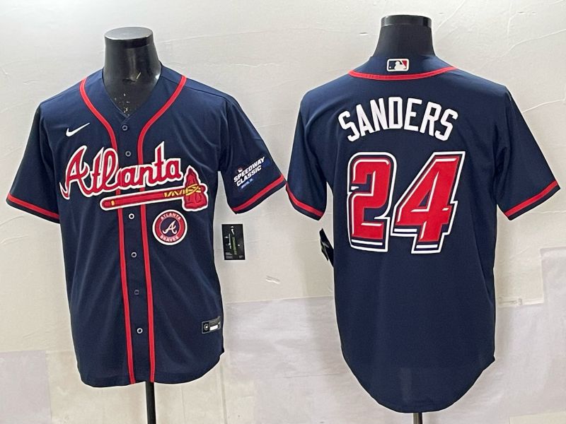 Men Atlanta Braves Nike #24 Sanders Blue 2025 MLB Jersey 06